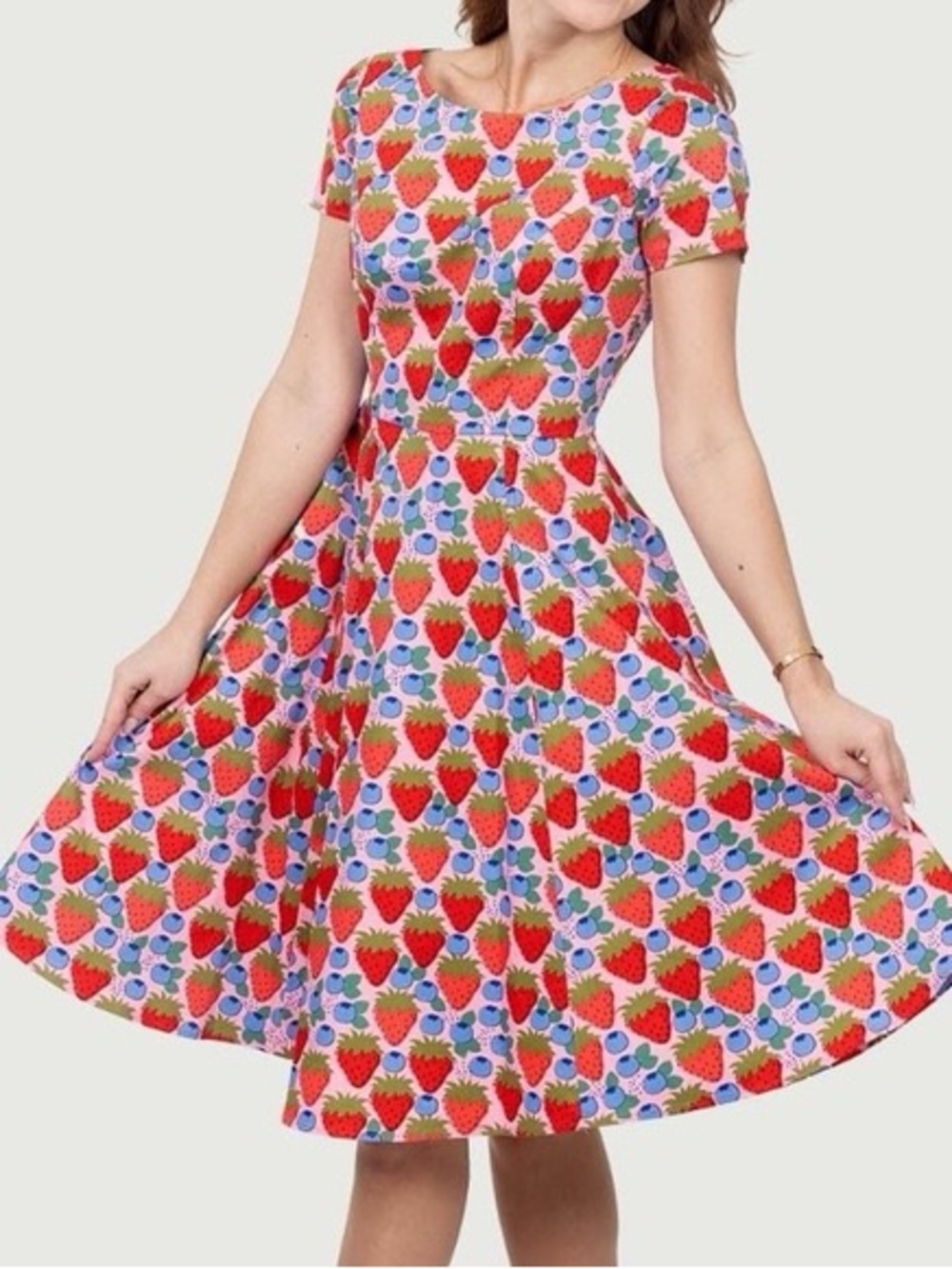 Eva Rose Retro Strawberry Blueberry Print Swing Dress 1X
